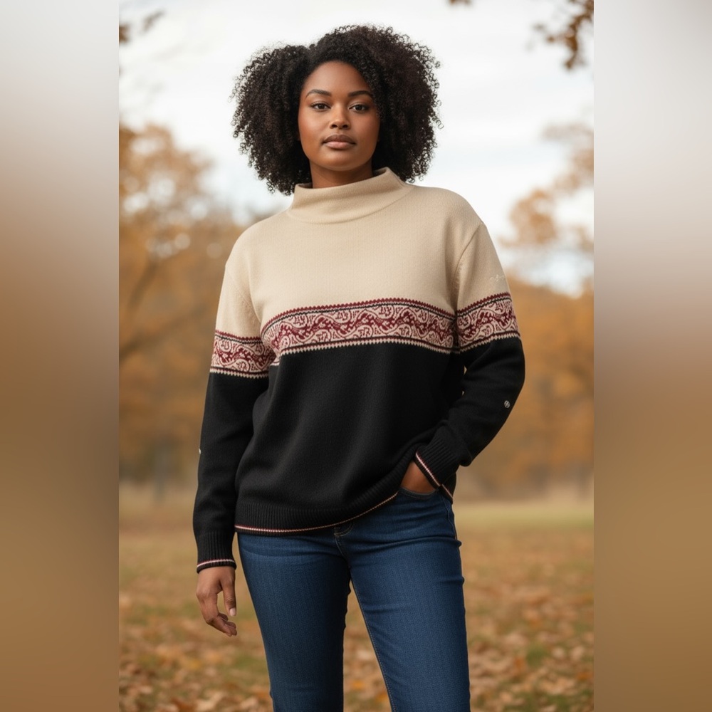Cutter & Buck Blue Cream Wool Knit Blend Crewneck Sweater XL Women Classic Fall